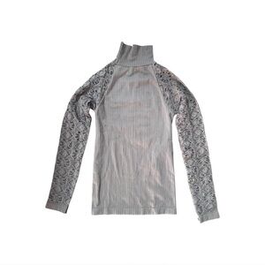 Free People Intimately purple grey laser cut lace long sleeve mock turtleneck